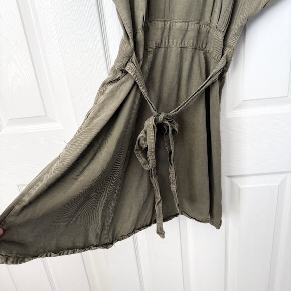 Quince Tencel Rib Knit Dark Olive Mini Flare Dress Small Boho Euro Parisian - Picture 6 of 8